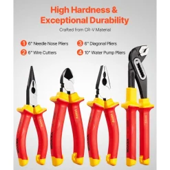VEVOR Insulated Screwdriver Set, 12-Piece Professional Electrical Screwdriver Set, 1000V Insulated Electrician Tool Set, with Magnetic Phillips Slotted Tips, Insulated Pliers, and Diagonal Pliers