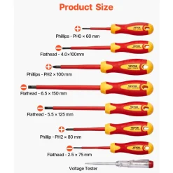 VEVOR Insulated Screwdriver Set, 12-Piece Professional Electrical Screwdriver Set, 1000V Insulated Electrician Tool Set, with Magnetic Phillips Slotted Tips, Insulated Pliers, and Diagonal Pliers