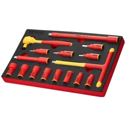 VEVOR Insulated Socket Set, 16-Piece Insulated Wrench Tool Set, 1000V Insulated Socket Tool, with Insulated Sockets, Insulated T-Handle Wrench, Drive Rachet, Extensions, for Electricians Home Repair