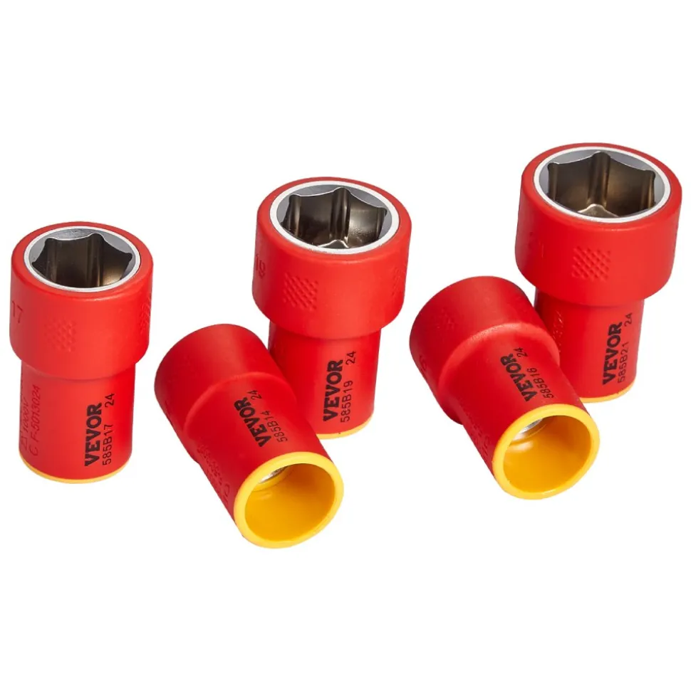 VEVOR Insulated Socket Set, 16-Piece Insulated Wrench Tool Set, 1000V Insulated Socket Tool, with Insulated Sockets, Insulated T-Handle Wrench, Drive Rachet, Extensions, for Electricians Home Repair