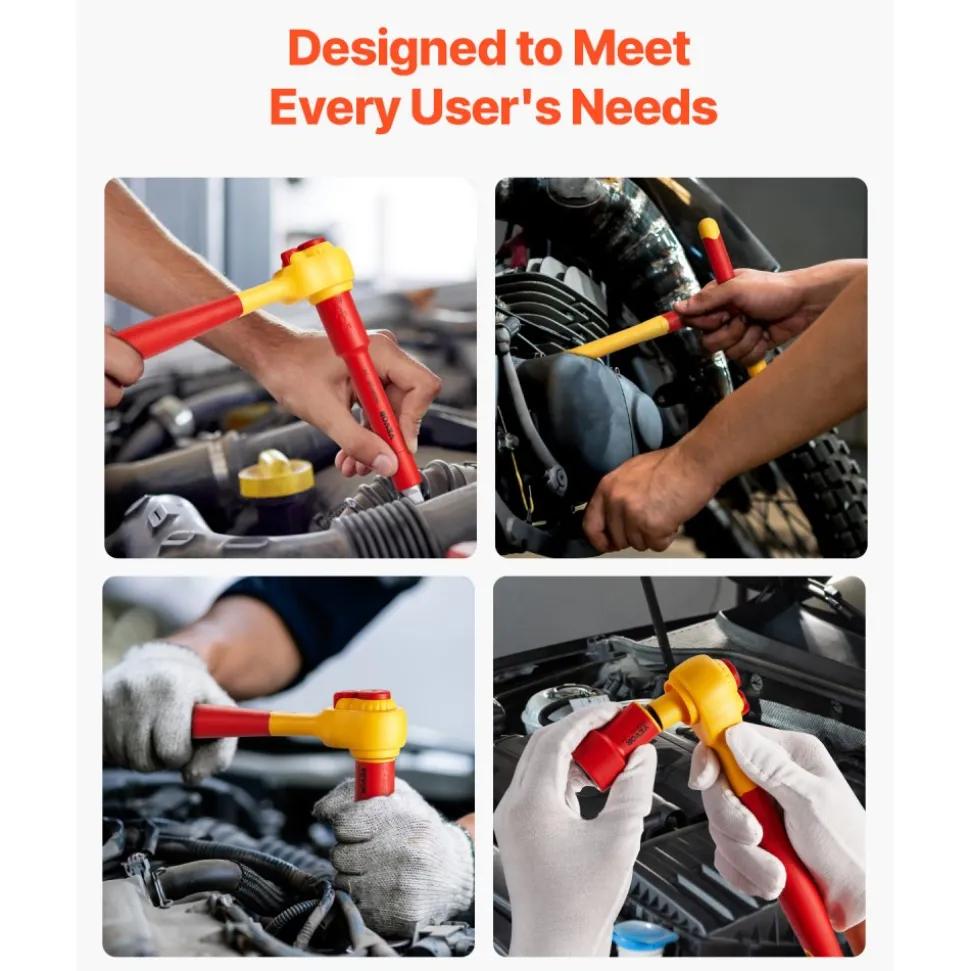 VEVOR Insulated Socket Set, 16-Piece Insulated Wrench Tool Set, 1000V Insulated Socket Tool, with Insulated Sockets, Insulated T-Handle Wrench, Drive Rachet, Extensions, for Electricians Home Repair