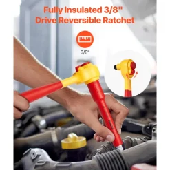 VEVOR Insulated Socket Set, 16-Piece Insulated Wrench Tool Set, 1000V Insulated Socket Tool, with Insulated Sockets, Insulated T-Handle Wrench, Drive Rachet, Extensions, for Electricians Home Repair