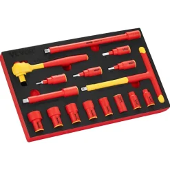 VEVOR Insulated Socket Set, 16-Piece Insulated Wrench Tool Set, 1000V Insulated Socket Tool, with Insulated Sockets, Insulated T-Handle Wrench, Drive Rachet, Extensions, for Electricians Home Repair