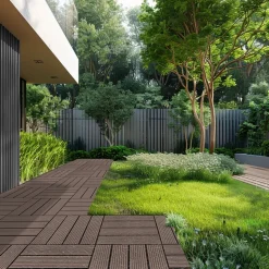 VEVOR Interlocking Deck Tiles Plastic Wood, 27 Pack,12"x12" 27 sq. ft Waterproof Outdoor Flooring All Weather Use, Patio Floor Decking Covering Tiles for Porch Poolside Balcony Backyard, Dark Brown
