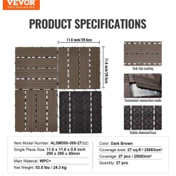 VEVOR Interlocking Deck Tiles Plastic Wood, 27 Pack,12