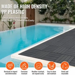 VEVOR Interlocking Deck Tiles, 54 Pack,12"x12" 54 sq. ft Plastic Waterproof Outdoor Flooring All Weather Use, Patio Floor Decking Covering Tiles for Porch Poolside Balcony Backyard, Dark Grey