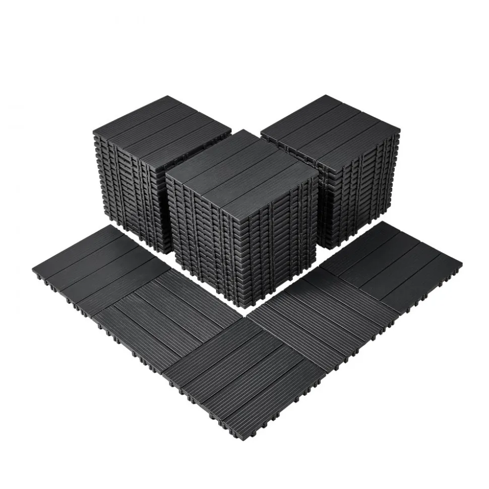 VEVOR Interlocking Deck Tiles, 54 Pack,12"x12" 54 sq. ft Plastic Waterproof Outdoor Flooring All Weather Use, Patio Floor Decking Covering Tiles for Porch Poolside Balcony Backyard, Dark Grey