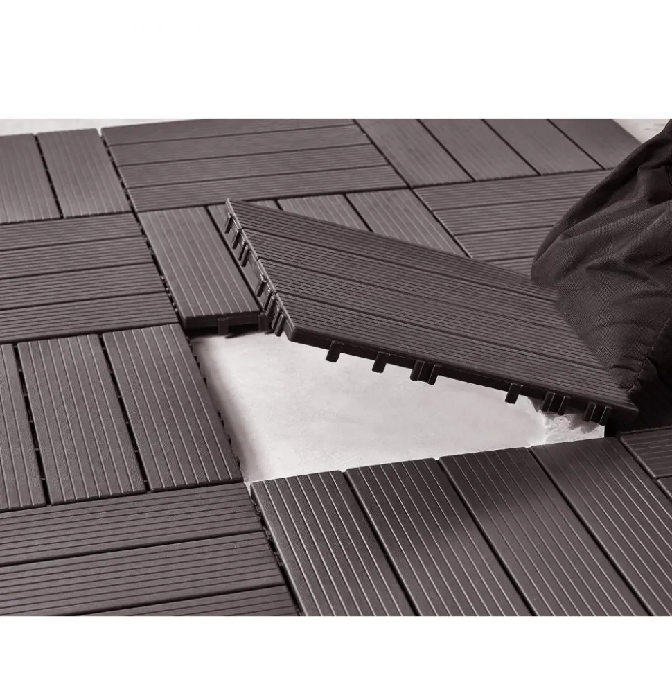 VEVOR Interlocking Deck Tiles Plastic Wood, 10 Pack,12"x12" 10 sq. ft Waterproof Outdoor Flooring All Weather Use, Patio Floor Decking Covering Tiles for Porch Poolside Balcony Backyard, Dark Brown