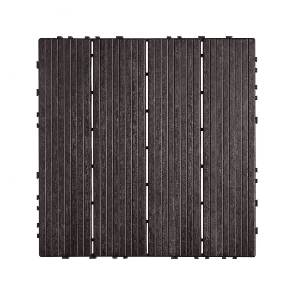 VEVOR Interlocking Deck Tiles Plastic Wood, 10 Pack,12"x12" 10 sq. ft Waterproof Outdoor Flooring All Weather Use, Patio Floor Decking Covering Tiles for Porch Poolside Balcony Backyard, Dark Brown