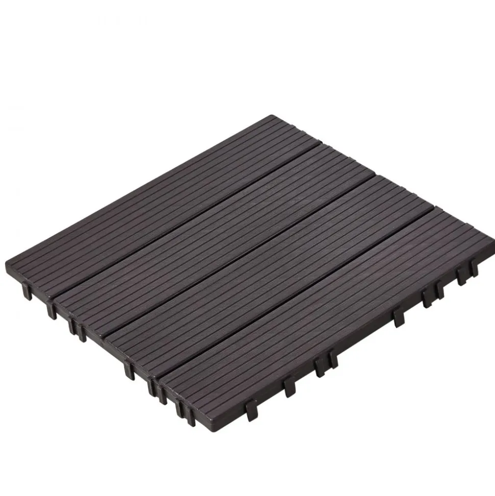 VEVOR Interlocking Deck Tiles Plastic Wood, 10 Pack,12"x12" 10 sq. ft Waterproof Outdoor Flooring All Weather Use, Patio Floor Decking Covering Tiles for Porch Poolside Balcony Backyard, Dark Brown