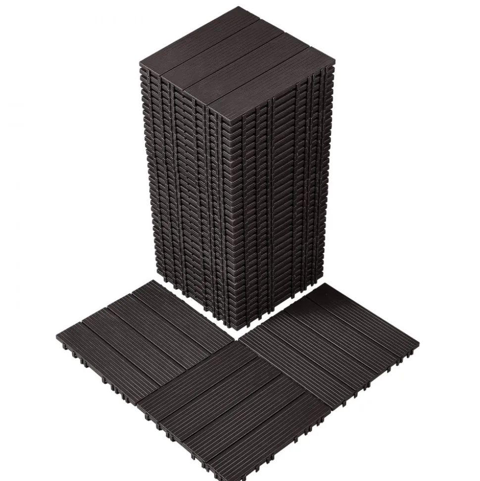 VEVOR Interlocking Deck Tiles, 54 Pack,12"x12" 54 sq. ft Plastic Waterproof Outdoor Flooring All Weather Use, Patio Floor Decking Covering Tiles for Porch Poolside Balcony Backyard, Dark Brown