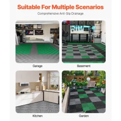 VEVOR Interlocking Drainage Mat, 12” x 12” Modular Interlocking Cushion, 50 Pcs Splicing Drainage Mats, Non-Slip Gray PP Drainage Floor Tile and Shower Mat, for Garage, Garden, Kitchen & Outdoor