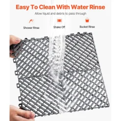 VEVOR Interlocking Drainage Mat, 12” x 12” Modular Interlocking Cushion, 50 Pcs Splicing Drainage Mats, Non-Slip Gray PP Drainage Floor Tile and Shower Mat, for Garage, Garden, Kitchen & Outdoor