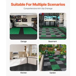 VEVOR Interlocking Drainage Mat, 12” x 12” Modular Interlocking Cushion, 40 Pcs Splicing Drainage Mats, Non-Slip Black PP Drainage Floor Tile and Shower Mat, for Garage, Garden, Kitchen & Outdoor