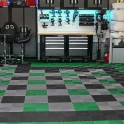 VEVOR Interlocking Drainage Mat, 50 Pcs Modular Interlocking Cushion, 12” x 12” Splicing Drainage Mats, Non-Slip Green PP Drainage Floor Tile and Shower Mat, for Garage, Garden, Kitchen & Outdoor