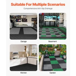 VEVOR Interlocking Drainage Mat, 12” x 12” Modular Interlocking Cushion, 12 Pcs Splicing Drainage Mats, Non-Slip Gray PP Drainage Floor Tile and Shower Mat, for Garage, Garden, Kitchen & Outdoor