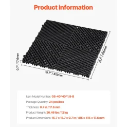 VEVOR Interlocking Drainage Mat, 12” x 12” Modular Interlocking Cushion, 12 Pcs Splicing Drainage Mats, Non-Slip Gray PP Drainage Floor Tile and Shower Mat, for Garage, Garden, Kitchen & Outdoor
