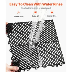 VEVOR Interlocking Drainage Mat, 12” x 12” Modular Interlocking Cushion, 55 Pcs Splicing Drainage Mats, Non-Slip Black PP Drainage Floor Tile and Shower Mat, for Garage, Garden, Kitchen & Outdoor