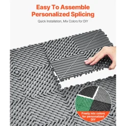 VEVOR Interlocking Drainage Mat, 12” x 12” Modular Interlocking Cushion, 40 Pcs Splicing Drainage Mats, Non-Slip Gray PP Drainage Floor Tile and Shower Mat, for Garage, Garden, Kitchen & Outdoor