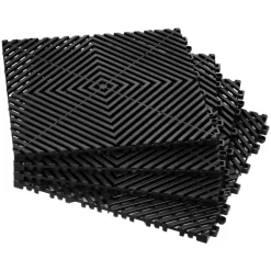 VEVOR Interlocking Drainage Mat, 12” x 12” Modular Interlocking Cushion, 24 Pcs Splicing Drainage Mats, Non-Slip Black PP Drainage Floor Tile and Shower Mat, for Garage, Garden, Kitchen & Outdoor