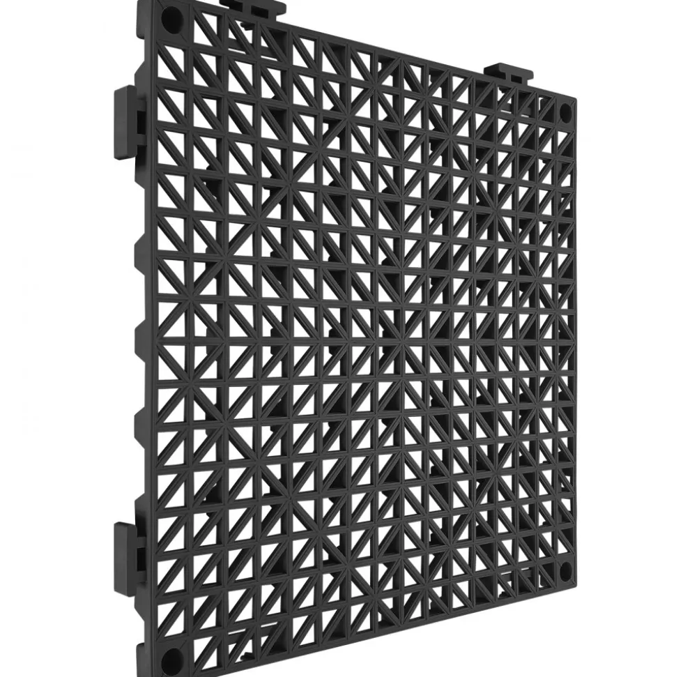 VEVOR Interlocking Tile 55PCS Black, Drainage Tiles 12" x 12" Splicing, Soft PVC Interlocking Drainage Floor Tiles, Non-Slip Drainage Holes for Restroom, Bathroom, Kitchen, Pool, Wet Areas