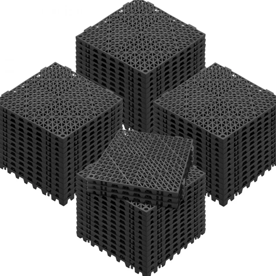 VEVOR Interlocking Tile 55PCS Black, Drainage Tiles 12" x 12" Splicing, Soft PVC Interlocking Drainage Floor Tiles, Non-Slip Drainage Holes for Restroom, Bathroom, Kitchen, Pool, Wet Areas