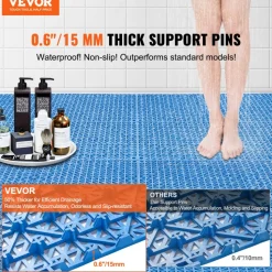 VEVOR Interlocking Tile 50PCS Blue, Drainage Tiles 12" x 12" Splicing, Soft PVC Interlocking Drainage Floor Tiles, Non-Slip Drainage Holes for Restroom, Bathroom, Kitchen, Pool, Wet Areas