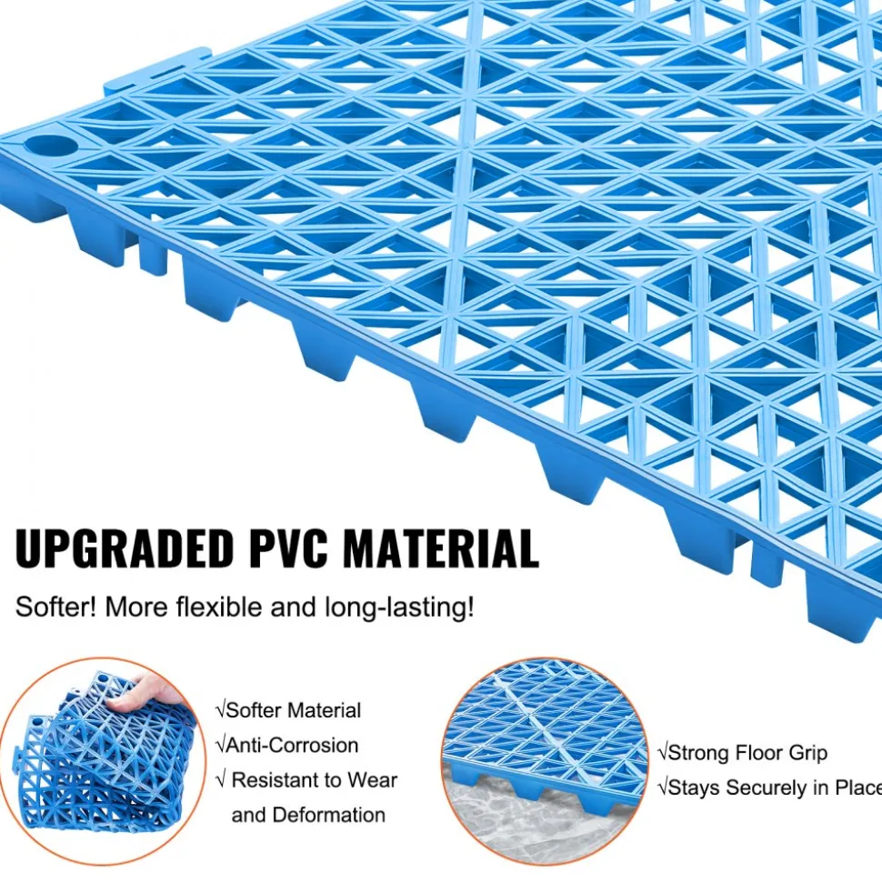 VEVOR Interlocking Tile 50PCS Blue, Drainage Tiles 12" x 12" Splicing, Soft PVC Interlocking Drainage Floor Tiles, Non-Slip Drainage Holes for Restroom, Bathroom, Kitchen, Pool, Wet Areas
