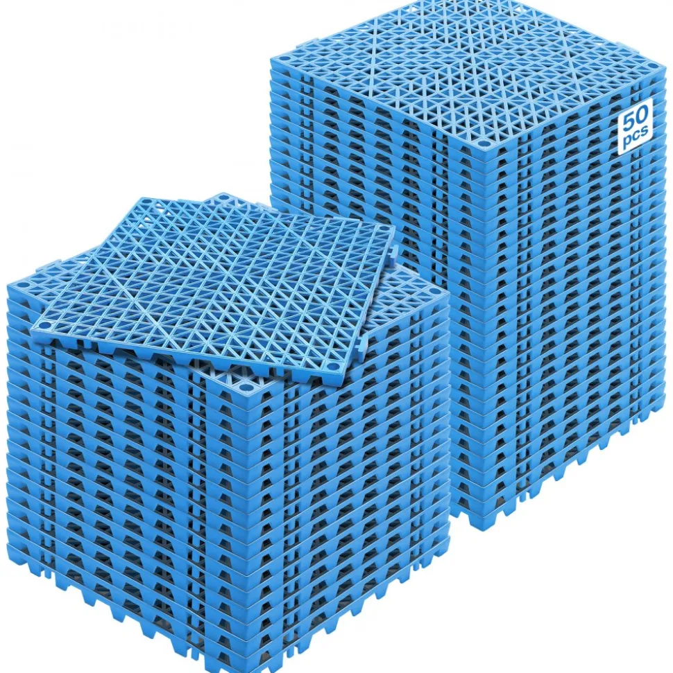 VEVOR Interlocking Tile 50PCS Blue, Drainage Tiles 12" x 12" Splicing, Soft PVC Interlocking Drainage Floor Tiles, Non-Slip Drainage Holes for Restroom, Bathroom, Kitchen, Pool, Wet Areas