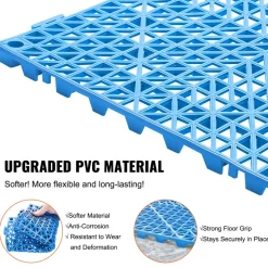 VEVOR Interlocking Tile 55PCS Blue, Drainage Tiles 12" x 12" Splicing, Soft PVC Interlocking Drainage Floor Tiles, Non-Slip Drainage Holes for Restroom, Bathroom, Kitchen, Pool, Wet Areas, Blue