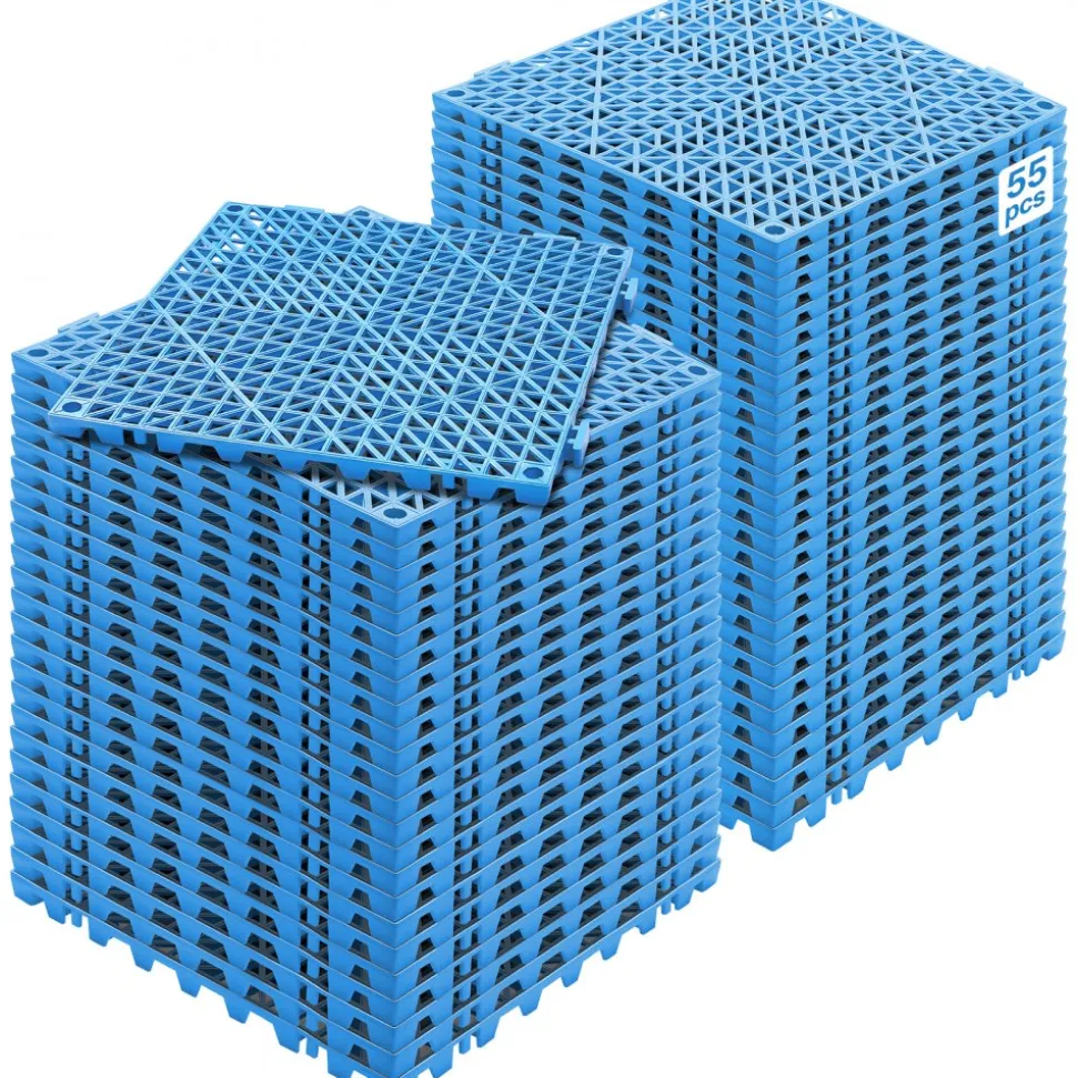 VEVOR Interlocking Tile 55PCS Blue, Drainage Tiles 12" x 12" Splicing, Soft PVC Interlocking Drainage Floor Tiles, Non-Slip Drainage Holes for Restroom, Bathroom, Kitchen, Pool, Wet Areas, Blue