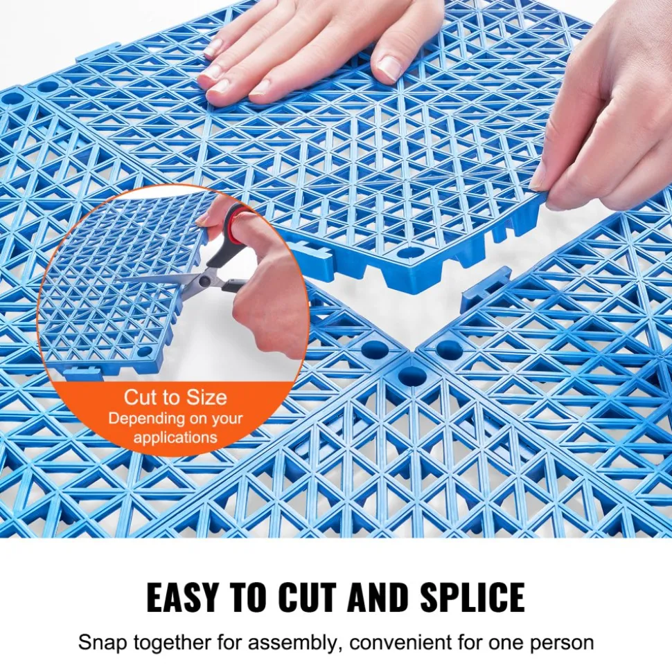VEVOR Interlocking Tile 55PCS Blue, Drainage Tiles 12" x 12" Splicing, Soft PVC Interlocking Drainage Floor Tiles, Non-Slip Drainage Holes for Restroom, Bathroom, Kitchen, Pool, Wet Areas, Blue