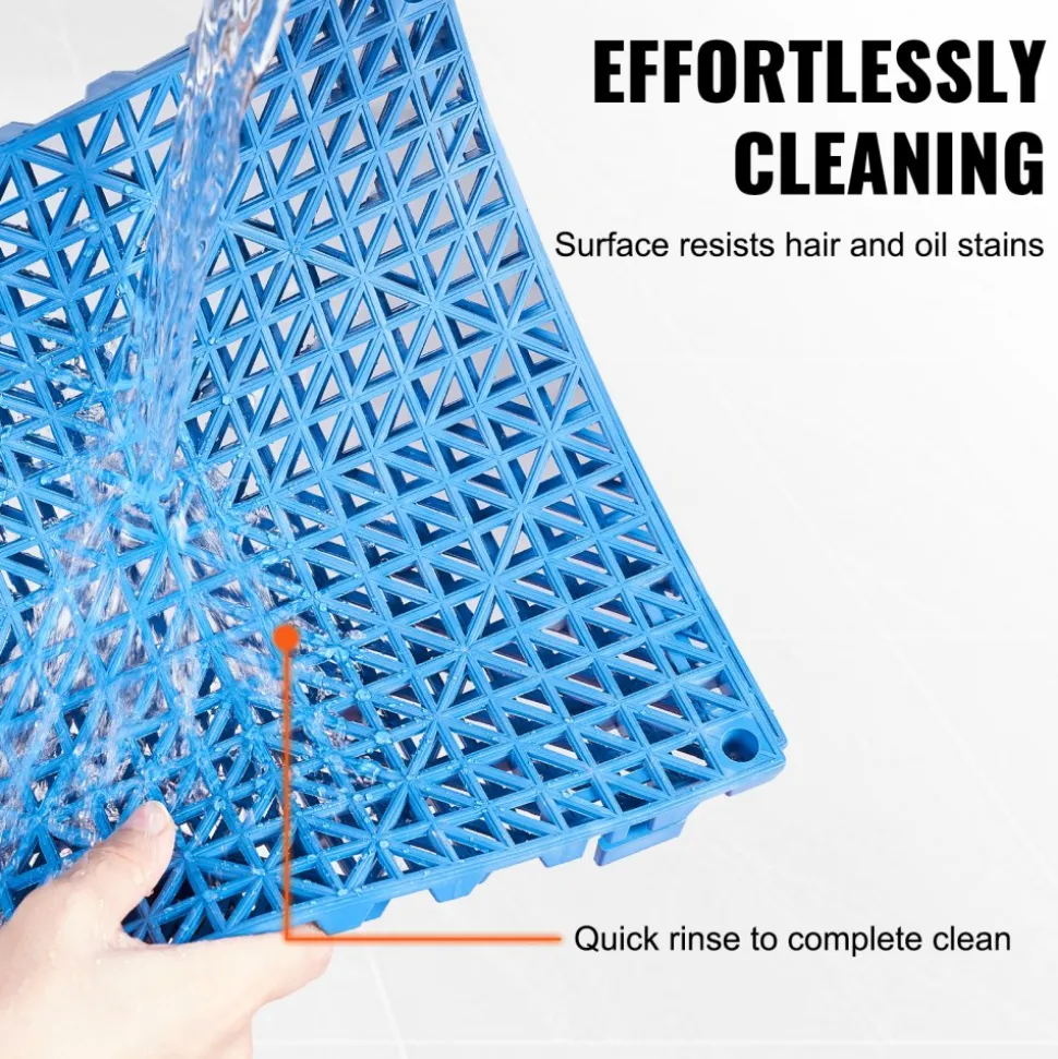 VEVOR Interlocking Tile 55PCS Blue, Drainage Tiles 12" x 12" Splicing, Soft PVC Interlocking Drainage Floor Tiles, Non-Slip Drainage Holes for Restroom, Bathroom, Kitchen, Pool, Wet Areas, Blue