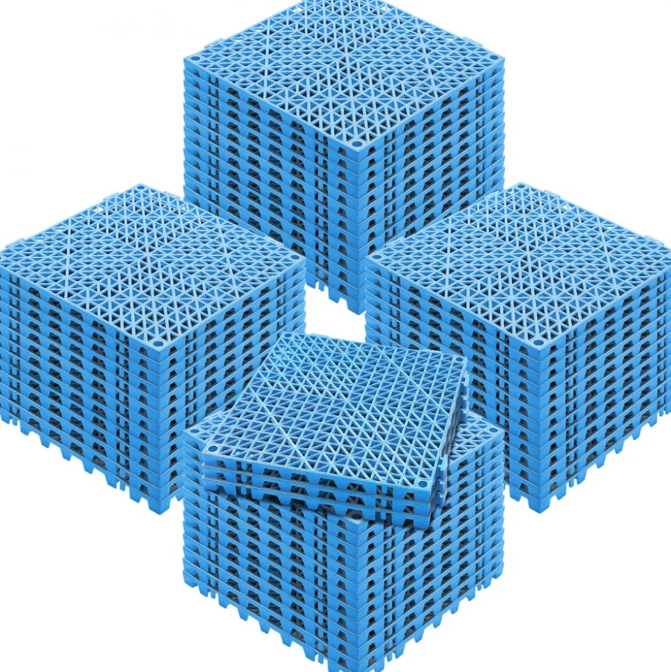 VEVOR Interlocking Tile 55PCS Blue, Drainage Tiles 12" x 12" Splicing, Soft PVC Interlocking Drainage Floor Tiles, Non-Slip Drainage Holes for Restroom, Bathroom, Kitchen, Pool, Wet Areas, Blue