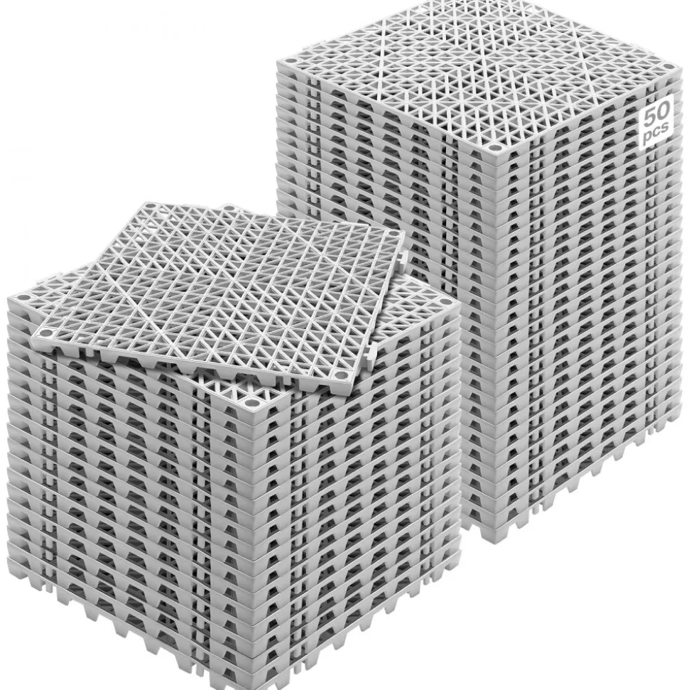 VEVOR Interlocking Tile 50PCS Gray, Drainage Tiles 12" x 12" Splicing, Soft PVC Interlocking Drainage Floor Tiles, Non-Slip Drainage Holes for Restroom, Bathroom, Kitchen, Pool, Wet Areas