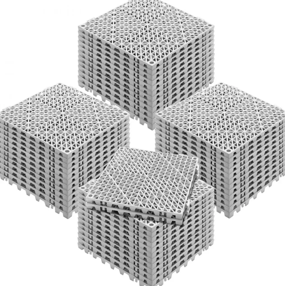 VEVOR Interlocking Tile 50PCS Gray, Drainage Tiles 12" x 12" Splicing, Soft PVC Interlocking Drainage Floor Tiles, Non-Slip Drainage Holes for Restroom, Bathroom, Kitchen, Pool, Wet Areas