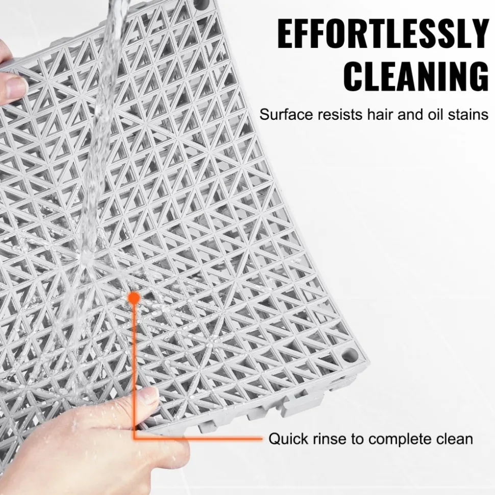 VEVOR Interlocking Tile 55PCS Grey, Drainage Tiles 12" x 12"x 0.6 Splicing, Soft PVC Interlocking Floor Tiles, Non-Slip Drainage Holes for Restroom, Bathroom, Kitchen, Pool, Wet Area
