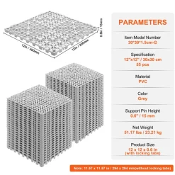 VEVOR Interlocking Tile 55PCS Grey, Drainage Tiles 12