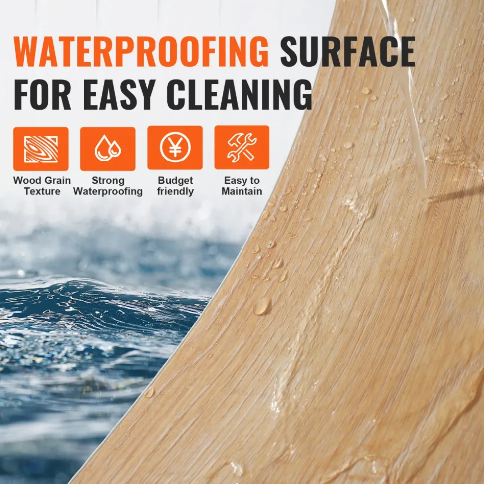 VEVOR Interlocking Vinyl Floor Tiles 48 x 7.3 inch, 10 Tiles 5.5mm Thick Snap Together, Natural Wood Grain DIY Flooring for Kitchen, Dining Room, Bedrooms & Bathrooms, Easy for Home Decor