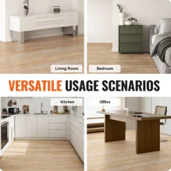 VEVOR Interlocking Vinyl Floor Tiles 48 x 7.3 inch, 10 Tiles 5.5mm Thick Snap Together, Natural Wood Grain DIY Flooring for Kitchen, Dining Room, Bedrooms & Bathrooms, Easy for Home Decor