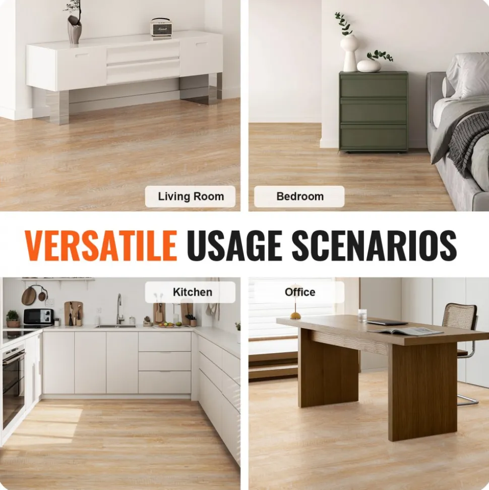 VEVOR Interlocking Vinyl Floor Tiles 48 x 7.3 inch, 10 Tiles 5.5mm Thick Snap Together, Natural Wood Grain DIY Flooring for Kitchen, Dining Room, Bedrooms & Bathrooms, Easy for Home Decor