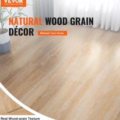 VEVOR Interlocking Vinyl Floor Tiles 48 x 7.3 inch, 10 Tiles 5.5mm Thick Snap Together, Natural Wood Grain DIY Flooring for Kitchen, Dining Room, Bedrooms & Bathrooms, Easy for Home Decor