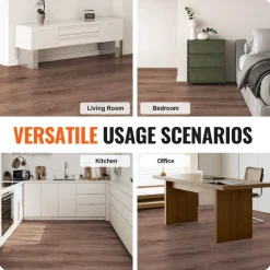 VEVOR Interlocking Vinyl Floor Tiles 48 x 7.3 inch, 10 Tiles 5.5mm Thick Snap Together, Deep Brown Wood Grain DIY Flooring for Kitchen, Dining Room, Bedrooms & Bathrooms, Easy for Home Decor