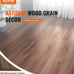 VEVOR Interlocking Vinyl Floor Tiles 48 x 7.3 inch, 10 Tiles 5.5mm Thick Snap Together, Deep Brown Wood Grain DIY Flooring for Kitchen, Dining Room, Bedrooms & Bathrooms, Easy for Home Decor
