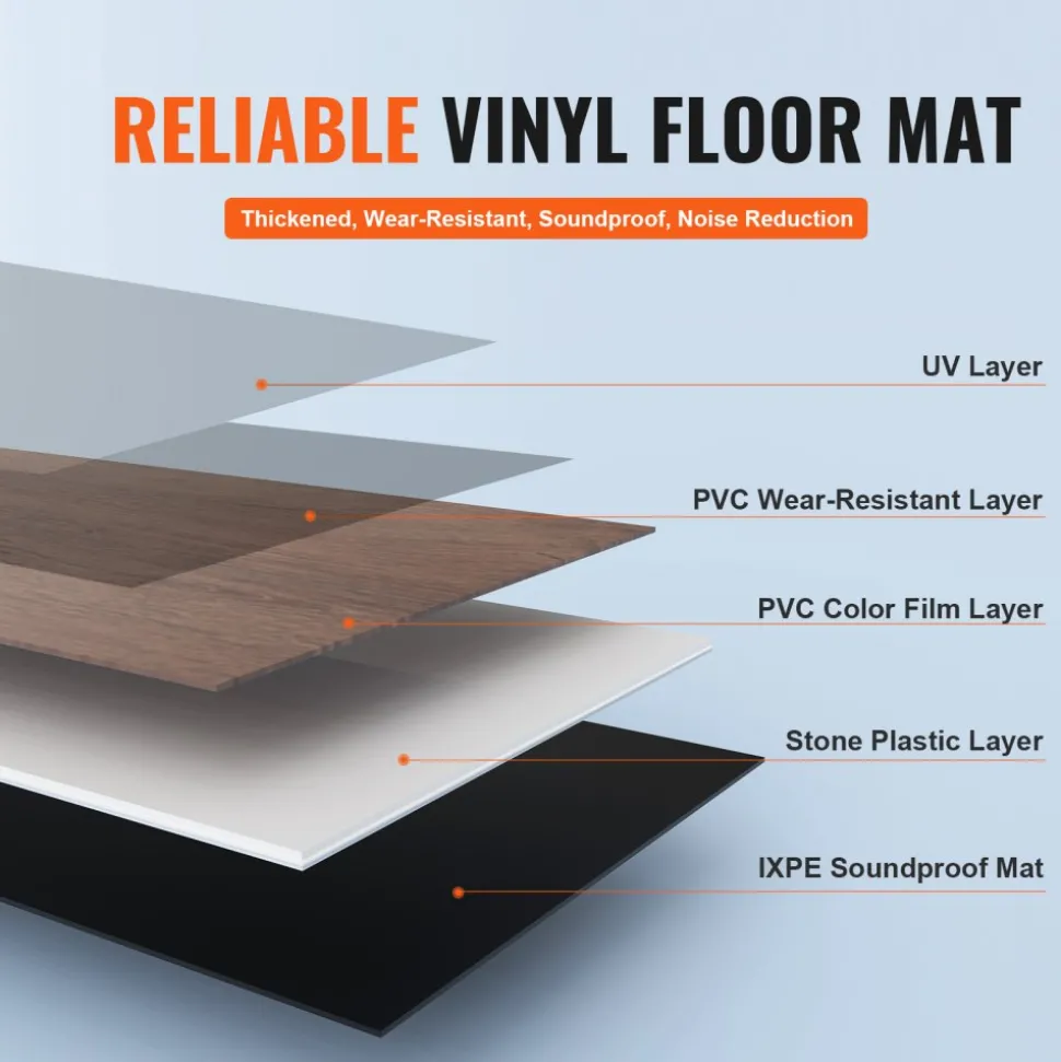 VEVOR Interlocking Vinyl Floor Tiles 48 x 7.3 inch, 10 Tiles 5.5mm Thick Snap Together, Deep Brown Wood Grain DIY Flooring for Kitchen, Dining Room, Bedrooms & Bathrooms, Easy for Home Decor