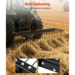 VEVOR 60 in Tow Behind Landscape Rake, 3 Point Hitch Lawn Dethatcher Rake, 26 Spring Steel Tines, for Category 1 Tractors, Heavy Duty & Rust-Resistant Rakes Tractor Attachments for Leaves Pine Needles