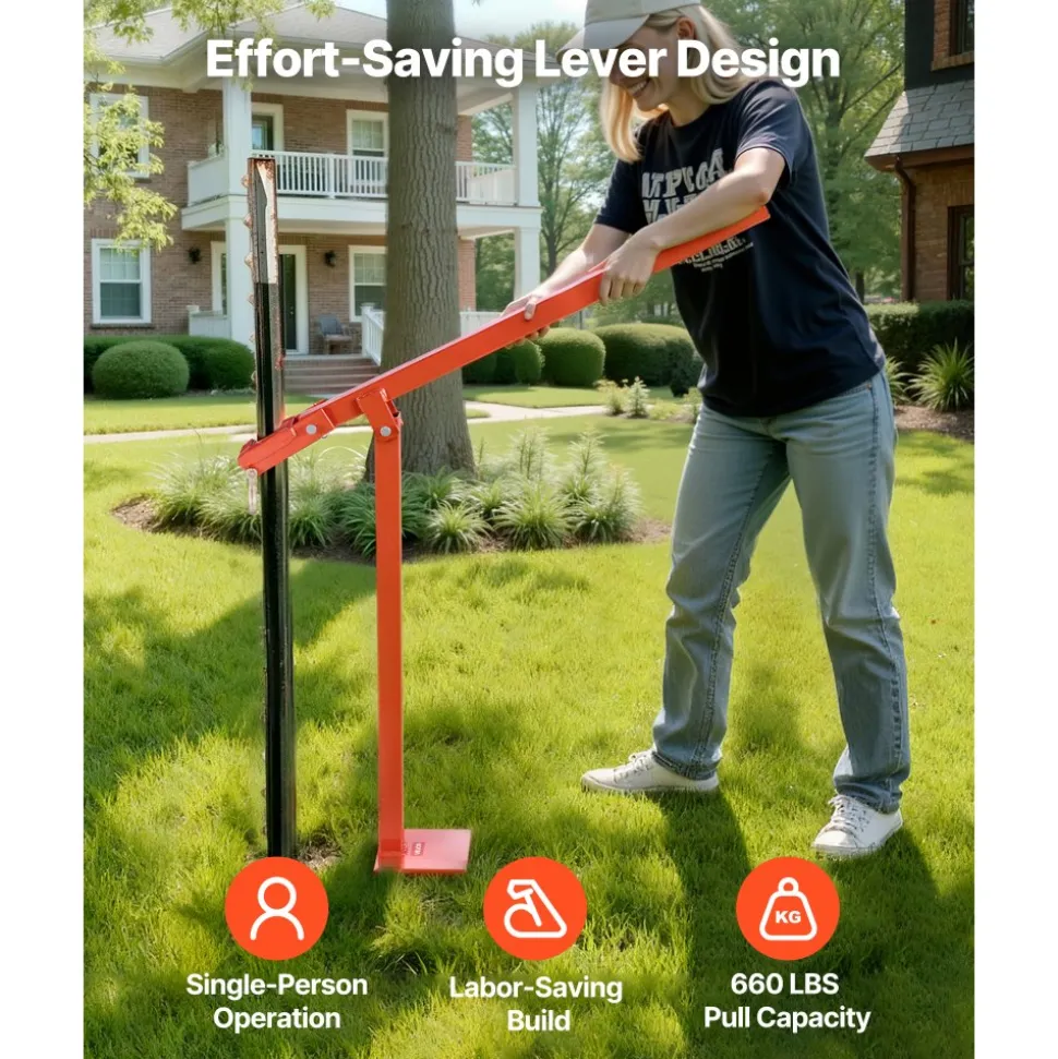 VEVOR 36 in T Post Puller, Heavy Duty Fence Post Pullers with Puller Plate & 47 in Lifting Chain, Labor-Saving T-Post Remover Tool for Round Fence Posts, Sign Posts & Tree Stumps