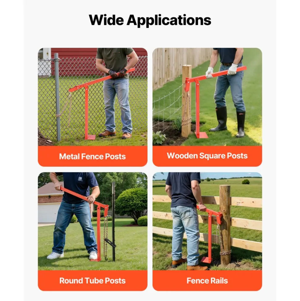 VEVOR 36 in T Post Puller, Heavy Duty Fence Post Pullers with Puller Plate & 47 in Lifting Chain, Labor-Saving T-Post Remover Tool for Round Fence Posts, Sign Posts & Tree Stumps
