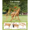 VEVOR 2-in-1 Transforming Interchangeable Picnic Table, Outdoor Wooden Table and Bench Set, Portable Foldable Bench with Umbrella Hole, Patio Dining Furniture for Garden, Backyard, Porch (Brown)
