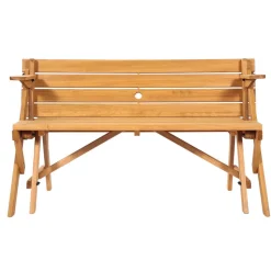 VEVOR 2-in-1 Transforming Interchangeable Picnic Table, Outdoor Wooden Table and Bench Set, Portable Foldable Bench with Umbrella Hole, Patio Dining Furniture for Garden, Backyard, Porch (Brown)